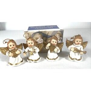 Vintage Giftco Set of Four Guardian Angels with Instruments Christmas Ornaments